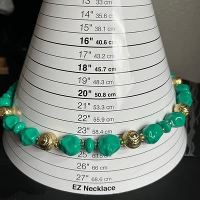 Vintage Green Nugget Bead Necklace Gold Tone Filigree Accents Boho Statement - Thumbnail 7