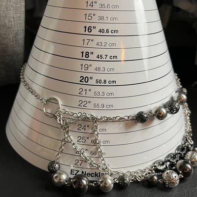 VTG Multi Layer Silver Tone Bead Statement Necklace Chunky Mixed Chain Metallic - Thumbnail 8