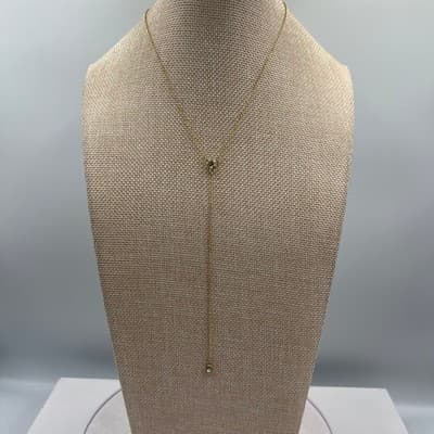 Vintage Gold Tone Y-Necklace with Two Bezel-Set Clear Cubic Zirconia Drop Stones - Thumbnail 2
