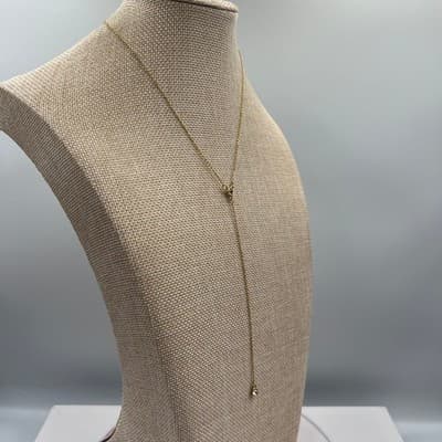 Vintage Gold Tone Y-Necklace with Two Bezel-Set Clear Cubic Zirconia Drop Stones - Thumbnail 4