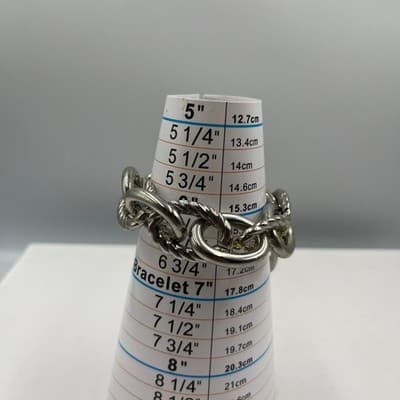 Vintage Silver Tone Chunky Cable Link Bracelet Rhinestone Anchor Charm Nautical - Thumbnail 5