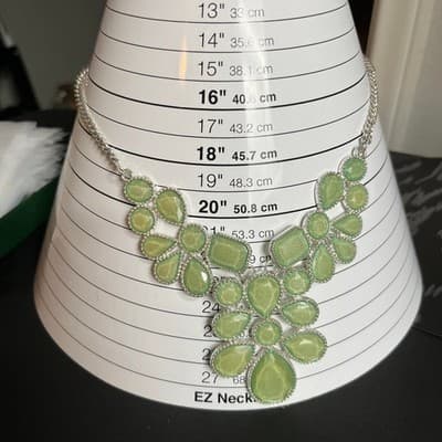 Claire's Sage Green Statement Necklace Silver Tone Bib Teardrop Cluster Jewelry - Thumbnail 6