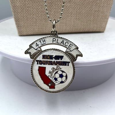 Vintage 4th Place Kick-Off Tournament USA Soccer Pendant Necklace Silver Tone - Thumbnail 3