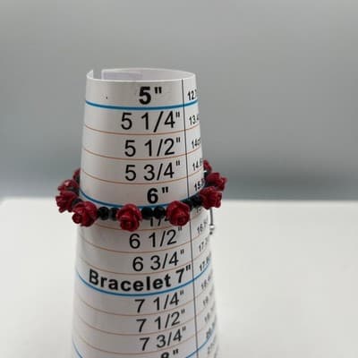 Vintage Religious Red Rose Bud Bead Bracelet Our Lady of Lourdes Medal Cord - Thumbnail 7