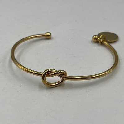 Vintage Gold Tone Initial AL Charm Love Knot Cuff Bracelet - Adjustable Size - Thumbnail 4