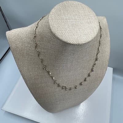 Vintage Silver Tone Wavy S Link Choker Necklace Purple Rhinestone Dangle 16" - Thumbnail 5