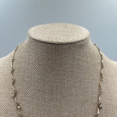 Vintage Silver Tone Wavy S Link Choker Necklace Purple Rhinestone Dangle 16" - Thumbnail 2