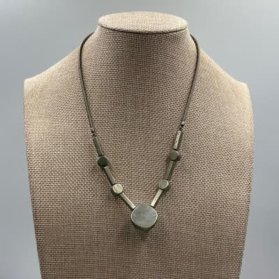 Vintage Iridescent Blue AB Crystal Statement Necklace Gunmetal Snake Chain 18" - Thumbnail 7