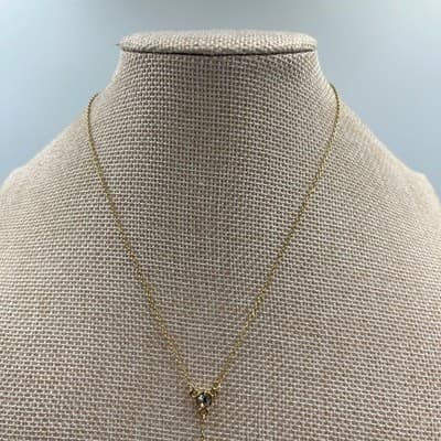 Vintage Gold Tone Y-Necklace with Two Bezel-Set Clear Cubic Zirconia Drop Stones - Thumbnail 3
