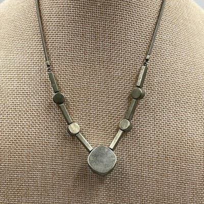 Vintage Iridescent Blue AB Crystal Statement Necklace Gunmetal Snake Chain 18" - Thumbnail 6