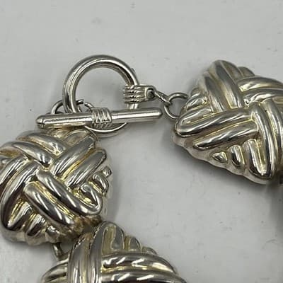 Vintage Silver Tone Woven Love Knot Link Bracelet with Toggle Clasp Classic - Thumbnail 2