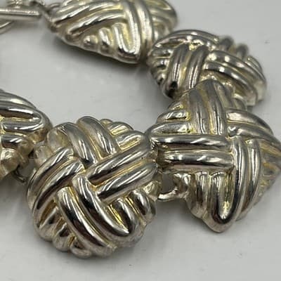 Vintage Silver Tone Woven Love Knot Link Bracelet with Toggle Clasp Classic - Thumbnail 3