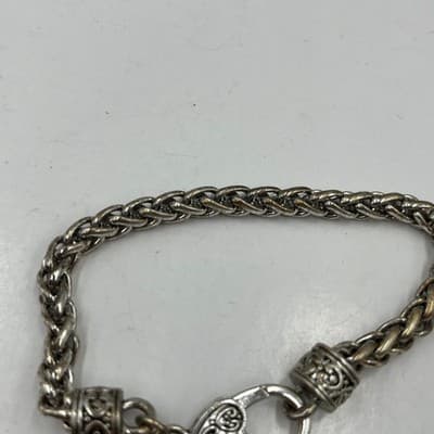 VTG Memorial Sentiment Charm Bracelet Silver Tone Wheat Chain Heart Rhinestone - Thumbnail 2