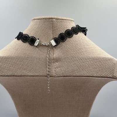 Vintage Black Floral Lace Choker Necklace Goth Victorian Boho Retro Statement - Thumbnail 4