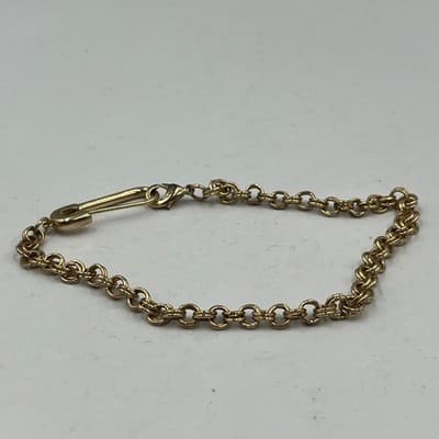 Vintage Gold Tone Double Rollo Link Chain Bracelet Large Safety Pin Punk Boho - Thumbnail 4