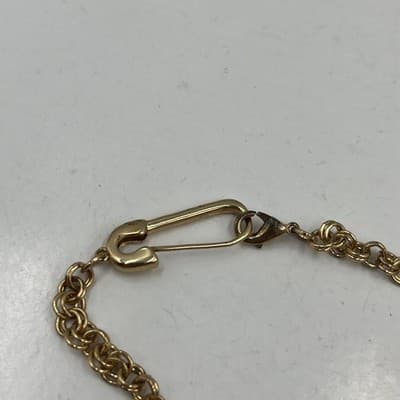 Vintage Gold Tone Double Rollo Link Chain Bracelet Large Safety Pin Punk Boho - Thumbnail 2