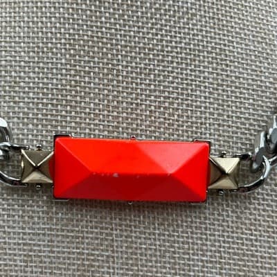 VTG Statement Chunky Silver Tone Curb Chain Necklace Faceted Rectangle Pendant - Thumbnail 3