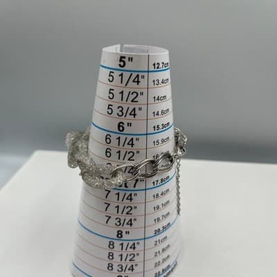 Vintage Chunky Silver Mesh Curb Link Bracelet Crystal Filled Statement Jewelry - Thumbnail 5