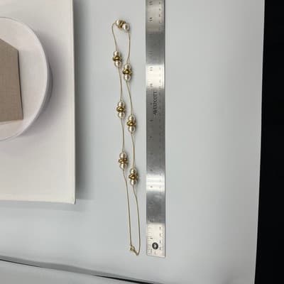 Vintage Long Gold Tone Station Necklace Cream Faux Pearl Clusters Chunky Spiral - Thumbnail 8