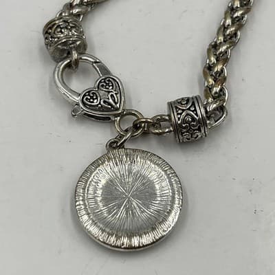 VTG Memorial Sentiment Charm Bracelet Silver Tone Wheat Chain Heart Rhinestone - Thumbnail 5