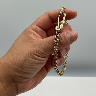 Vintage Gold Tone Double Rollo Link Chain Bracelet Large Safety Pin Punk Boho - Thumbnail 5