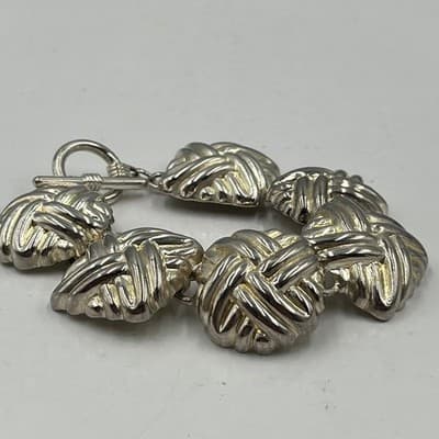Vintage Silver Tone Woven Love Knot Link Bracelet with Toggle Clasp Classic - Thumbnail 4