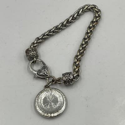 VTG Memorial Sentiment Charm Bracelet Silver Tone Wheat Chain Heart Rhinestone - Thumbnail 6