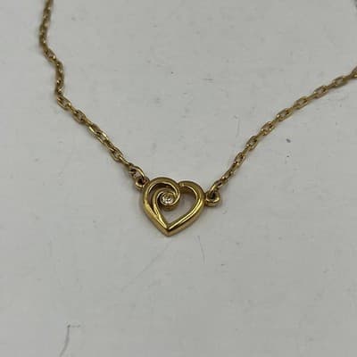 VTG Gold Tone Open Heart Charm Bracelet with Dainty Crystal Accent Spring Ring - Thumbnail 2