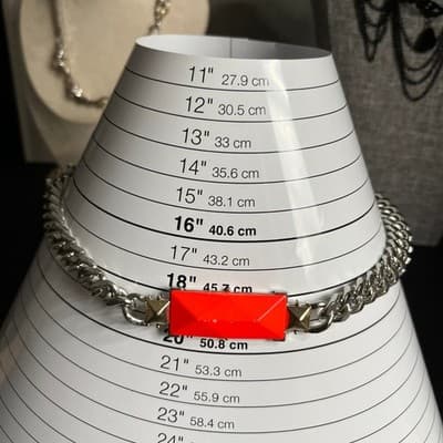 VTG Statement Chunky Silver Tone Curb Chain Necklace Faceted Rectangle Pendant - Thumbnail 7