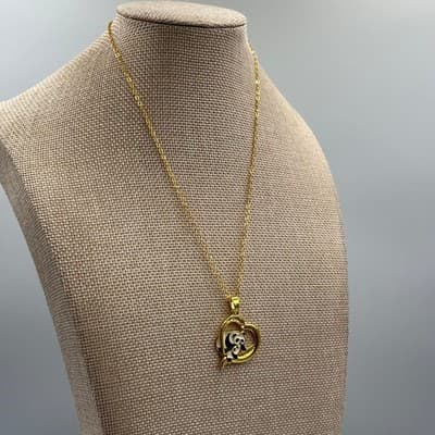 VTG Gold Tone Panda Heart Necklace Enamel Animal Pendant Crystal Accents Chain - Thumbnail 7