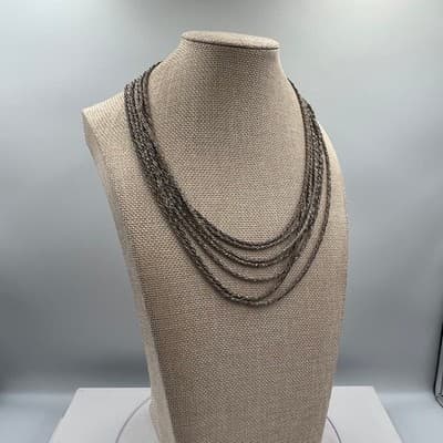 Vintage Multi-Strand Wheat Chain Necklace Silver Tone Greek Key Clasp Statement - Thumbnail 4