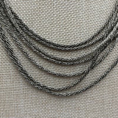 Vintage Multi-Strand Wheat Chain Necklace Silver Tone Greek Key Clasp Statement - Thumbnail 3