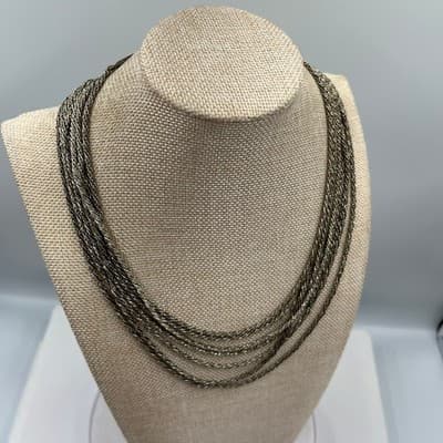 Vintage Multi-Strand Wheat Chain Necklace Silver Tone Greek Key Clasp Statement - Thumbnail 5