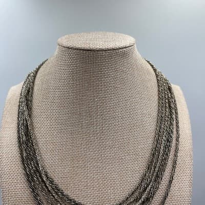 Vintage Multi-Strand Wheat Chain Necklace Silver Tone Greek Key Clasp Statement - Thumbnail 2