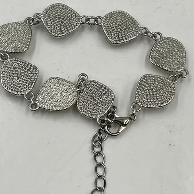 Vintage Silver Tone Large Chunky Crystal Link Bracelet Adjustable Lobster Clasp - Thumbnail 5