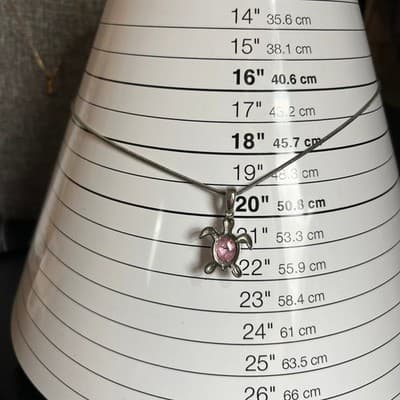 Vintage Silver Tone Sea Turtle Pendant Necklace Pink Faceted Crystal Snake Chain - Thumbnail 9