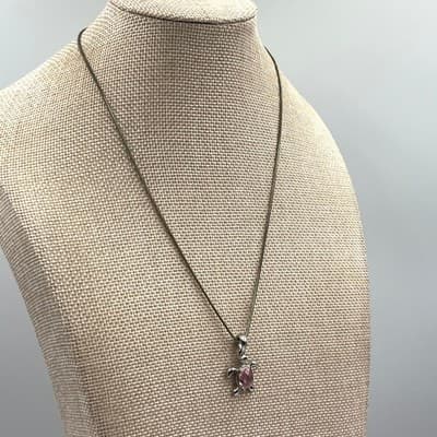 Vintage Silver Tone Sea Turtle Pendant Necklace Pink Faceted Crystal Snake Chain - Thumbnail 6