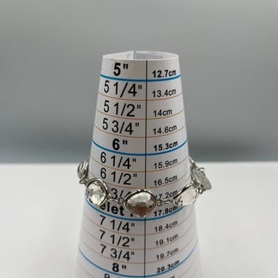 Vintage Silver Tone Large Chunky Crystal Link Bracelet Adjustable Lobster Clasp - Thumbnail 6
