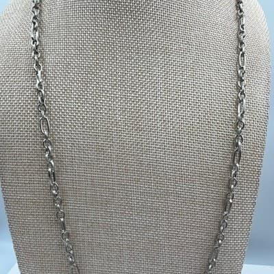 VTG Silver Tone Anchor Cross Pendant Long Textured Link Chain Necklace Nautical - Thumbnail 4