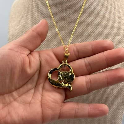 VTG Gold Tone Panda Heart Necklace Enamel Animal Pendant Crystal Accents Chain - Thumbnail 5