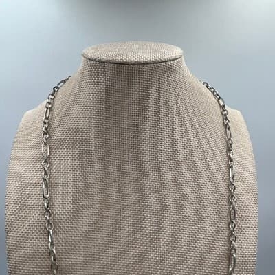 VTG Silver Tone Anchor Cross Pendant Long Textured Link Chain Necklace Nautical - Thumbnail 3