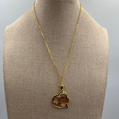 VTG Gold Tone Panda Heart Necklace Enamel Animal Pendant Crystal Accents Chain - Thumbnail 6