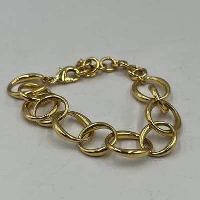 Vintage Chunky Gold Tone Oval Ring Link Bracelet 7.25" Lobster Clasp Statement - Thumbnail 3