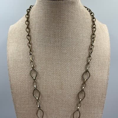 VTG Silver Tone Long Tassel Pendant Necklace Blue Grey Stone Black Agate Bead - Thumbnail 5
