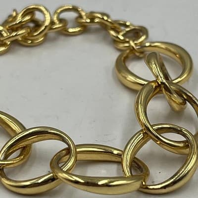 Vintage Chunky Gold Tone Oval Ring Link Bracelet 7.25" Lobster Clasp Statement - Thumbnail 4