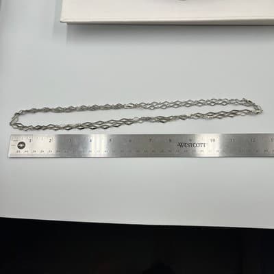 VTG Silver Tone Multi Layered Necklace Geometric Diamond Station Link Long Chain - Thumbnail 7