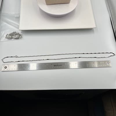 VTG Silver Tone Multi Layered Necklace Geometric Diamond Station Link Long Chain - Thumbnail 9