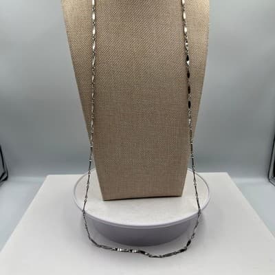 VTG Silver Tone Multi Layered Necklace Geometric Diamond Station Link Long Chain - Thumbnail 8
