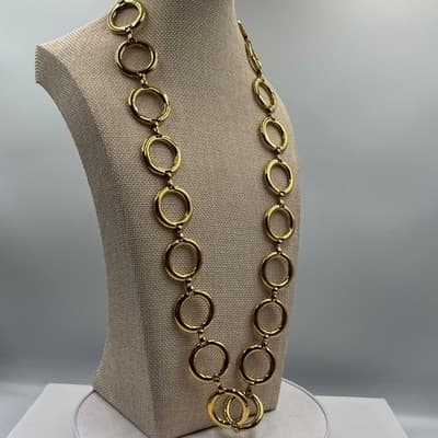 Vintage Gold Tone Bold Open Circle Link Necklace Made in Spain Statement Runway - Thumbnail 6