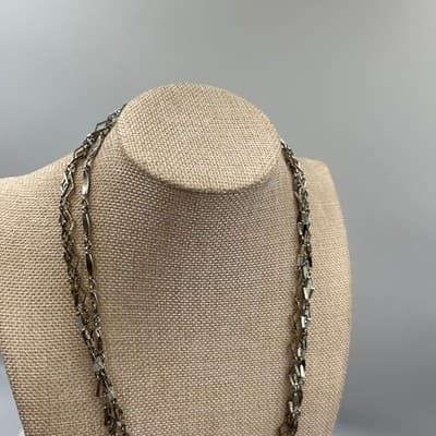 VTG Silver Tone Multi Layered Necklace Geometric Diamond Station Link Long Chain - Thumbnail 5